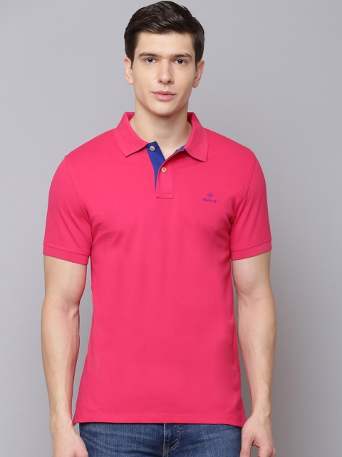 

GANT Men Pink Solid Polo Collar T-shirt