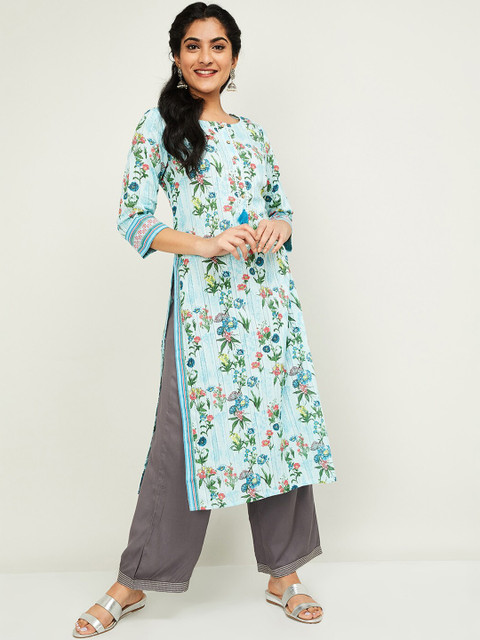

Melange by Lifestyle Women Blue & Orange Printed A-Line Kurta