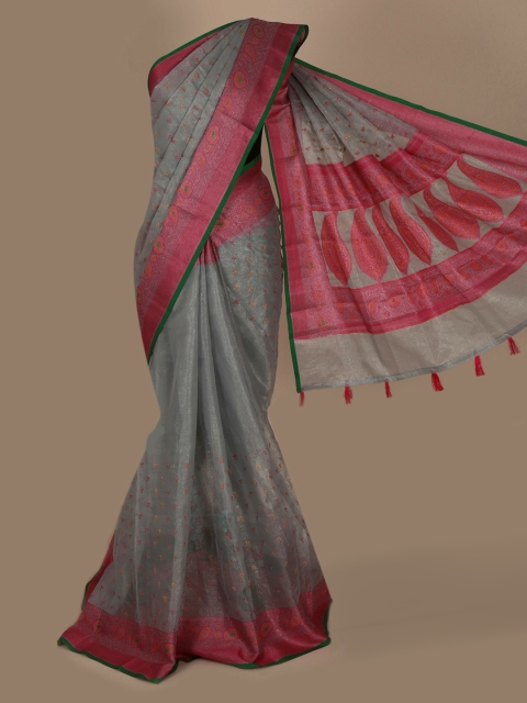 

Pothys Grey Embroidered Tissue Saree