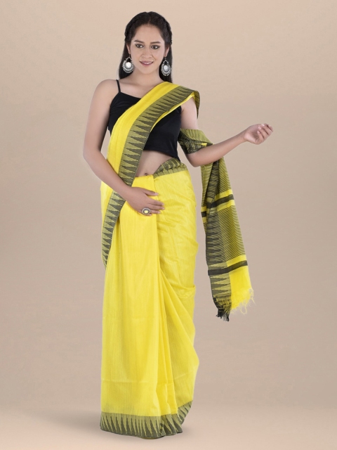 

BharatSthali Yellow Solid Linen Blend Bhagalpuri Sustainable Saree