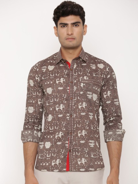 

Tistabene Men Brown Slim Fit Printed Casual Shirt
