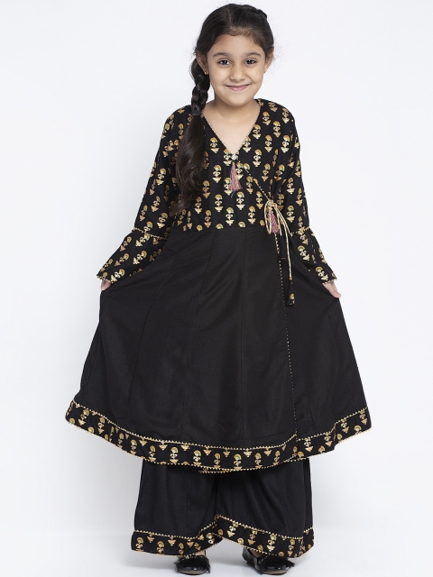 

Baani Creations Girls Black & Gold-Toned Printed Kurta with Sharara