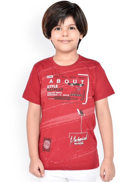 

ORANGE PUMPKKIN Boys Red & White Printed Round Neck T-shirt