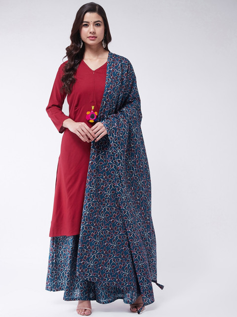 

InWeave Women Maroon Solid Kurta with Palazzo & Dupatta