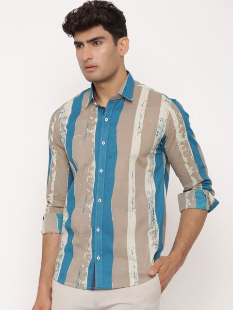 

Tistabene Men Beige & Green Slim Fit Printed Casual Shirt