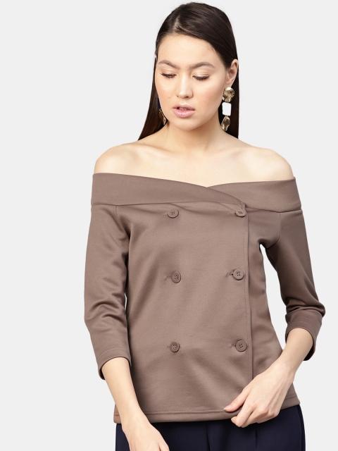 

DIVA WALK EXCLUSIVE Women Brown Solid Bardot Top