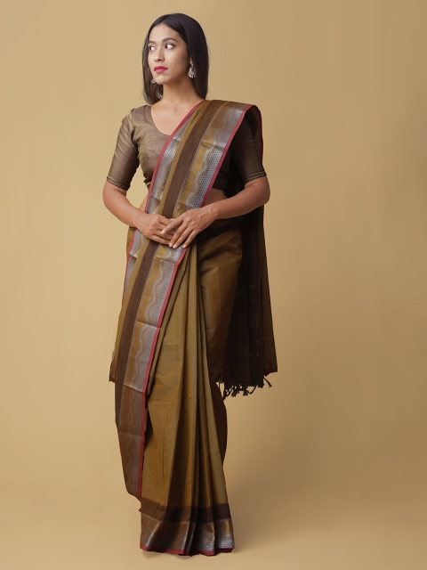 

Unnati Silks Brown Solid Pure Kanchi Cotton Handcrafted Saree