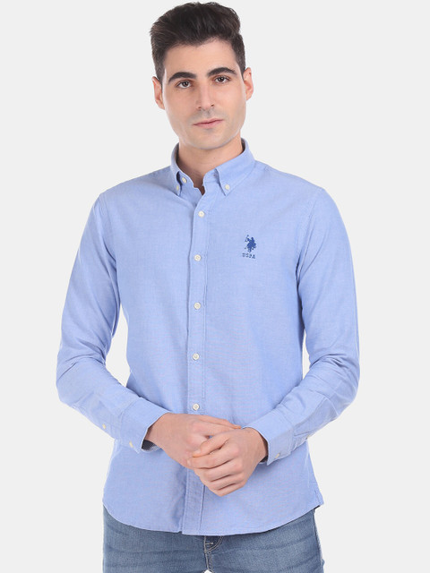 

U.S. Polo Assn. Men Blue Regular Fit Solid Casual Shirt
