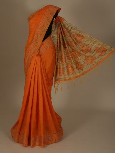 

Pothys Orange Solid Jute Silk Saree