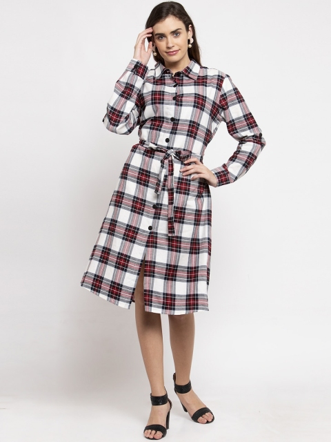 

Purple State Women White & Red Checked Shirt Dress