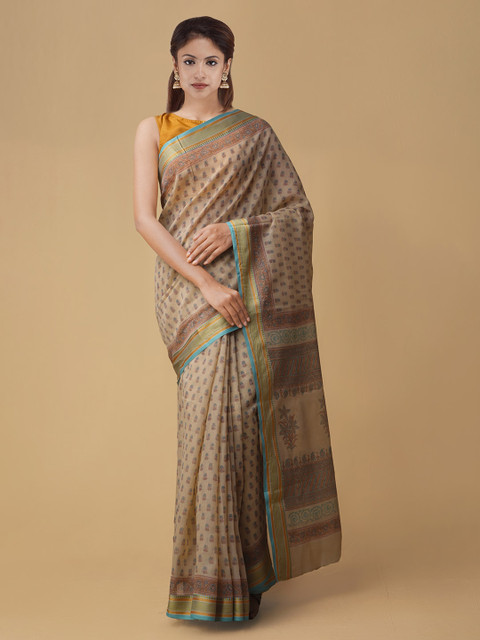 

Unnati Silks Brown Cotton Blend Woven Design Chanderi Saree