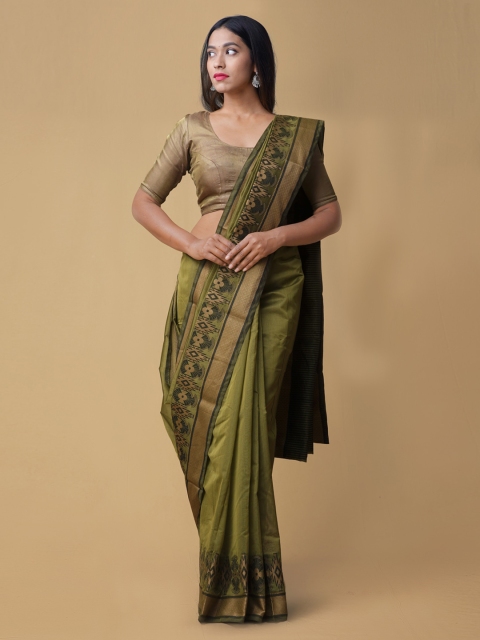 

Unnati Silks Green Silk Cotton Solid Banarasi Saree