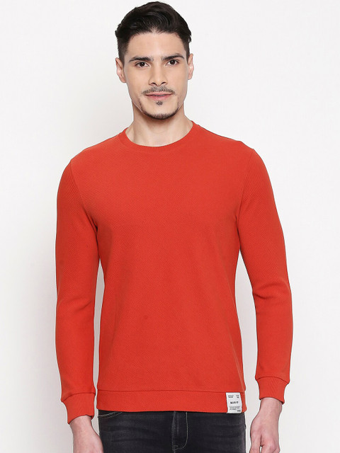 

Mufti Men Red Solid High Neck T-shirt