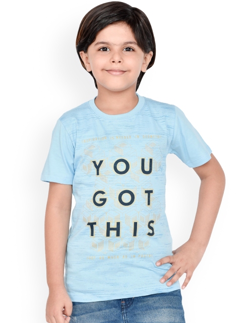 

ORANGE PUMPKKIN Boys Blue Printed Round Neck T-shirt