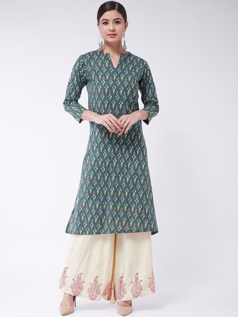 

InWeave Women Green & Red Ikat Printed Kurta with Palazzos