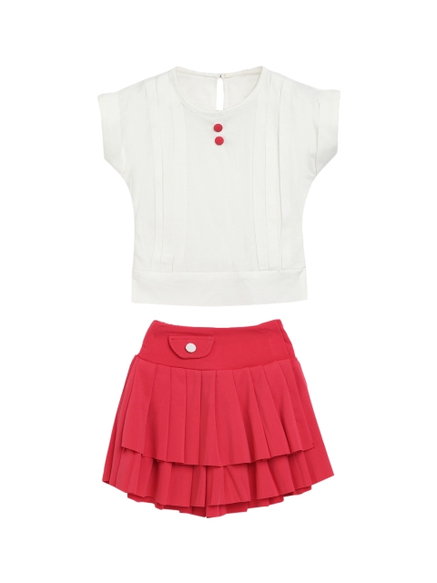 

ADIVA Girls White & Red Solid Top & Skirt Set