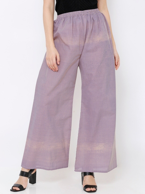 

SALWAR STUDIO Women Purple Striped Wide Leg Palazzos