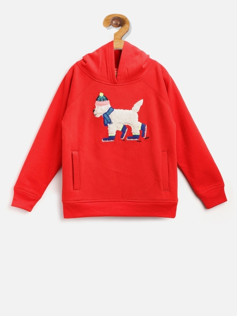 

Cherry Crumble Boys Red Self Design Hooded Sweatshirt