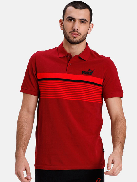 

Puma Men Red Striped Polo Collar T-shirt