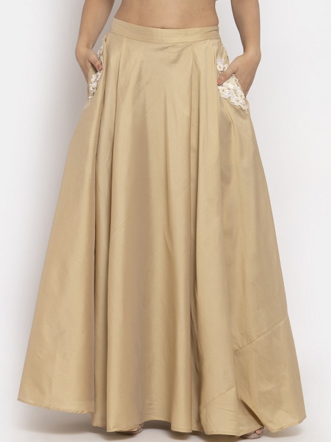 

Just Wow Women Beige Solid Pure Silk Maxi A-Line Skirt