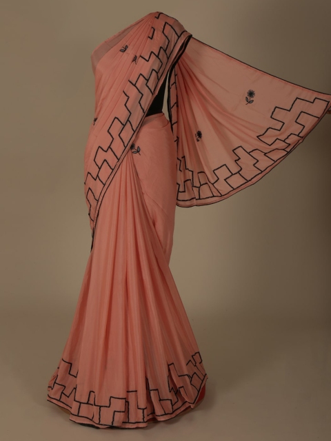 

Pothys Peach-Coloured Solid Satin Saree