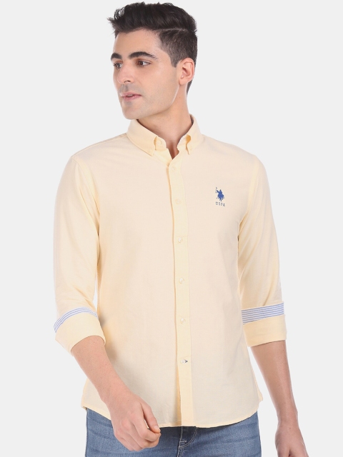 

U.S. Polo Assn. Men Yellow Regular Fit Solid Cotton Casual Shirt