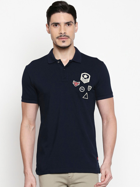 

Mufti Men Navy Blue Solid Polo Collar Pure Cotton T-shirt