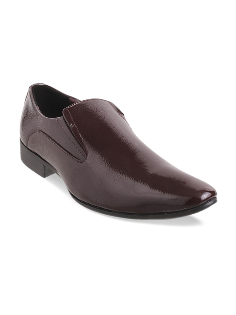 

Metro Men Maroon Solid Leather Formal Slip-Ons