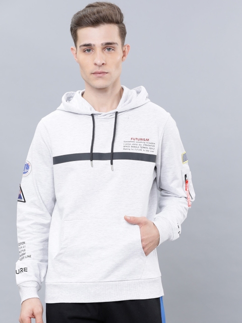 LOCOMOTIVE Men Grey Printed Hooded Sweatshirt