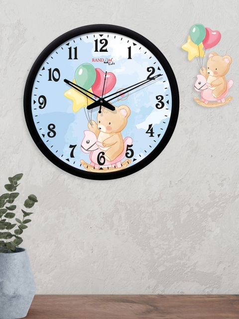 

RANDOM Multicolored Teddy Horse Riding Round Shaped Wall Clock With One Plaque Glass, Multi