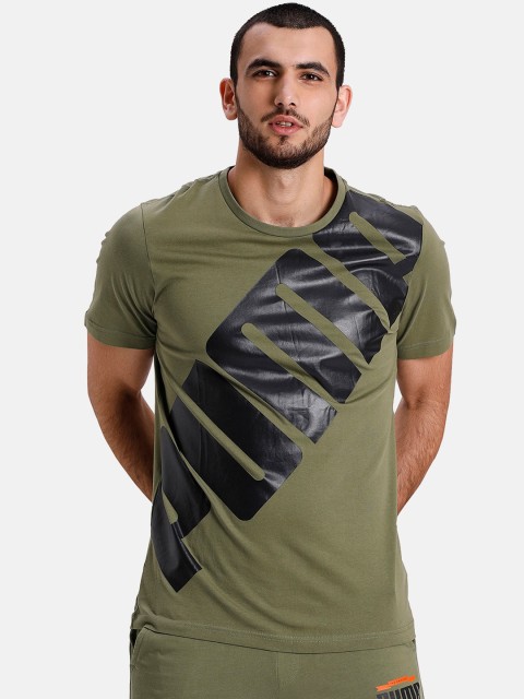 

Puma Men Olive Green Printed Round Neck T-shirt