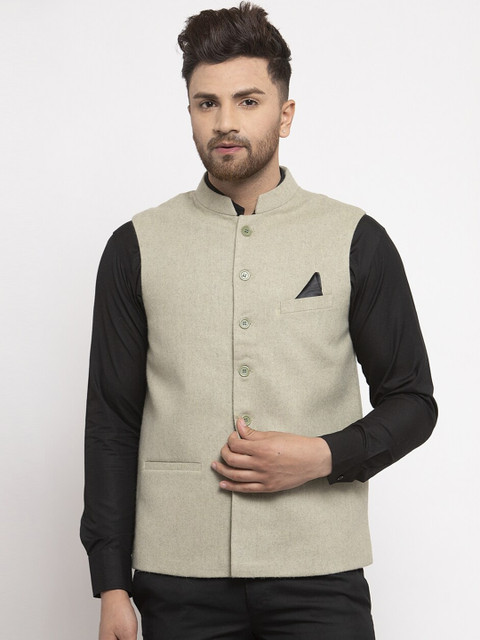 

NEUDIS Men Sea Green Solid Woolen Nehru Jacket
