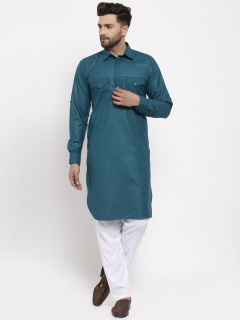 

Jompers Men Teal & White Solid Kurta with Pyjamas
