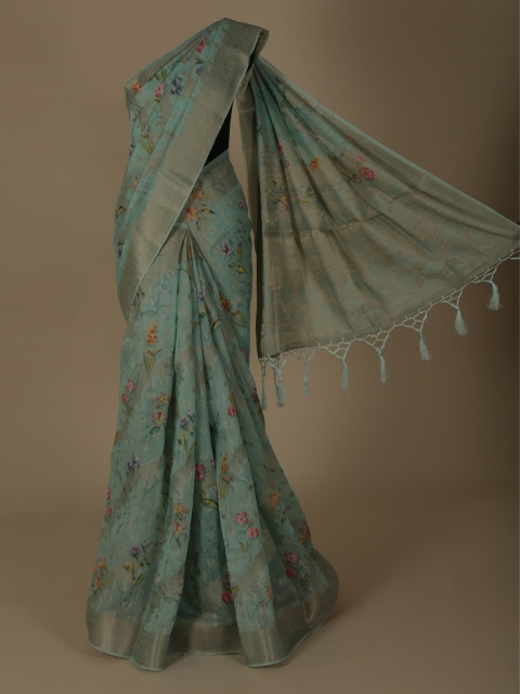 

Pothys Blue & Pink Linen Blend Printed Saree