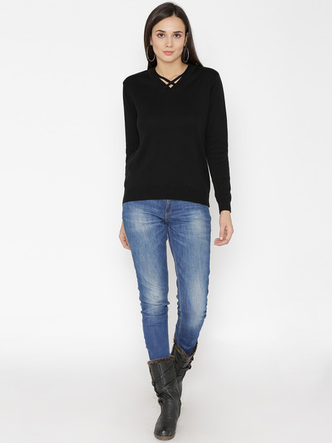 

MAGRE Women Black Solid Woollen Pullover