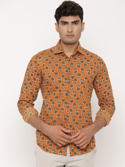

Tistabene Men Orange Regular Fit Printed Casual Shirt