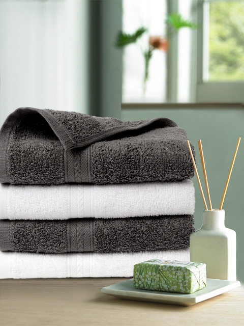 

Trident Pack Of 4 Grey & White Solid 400 GSM Noon Hand Towels