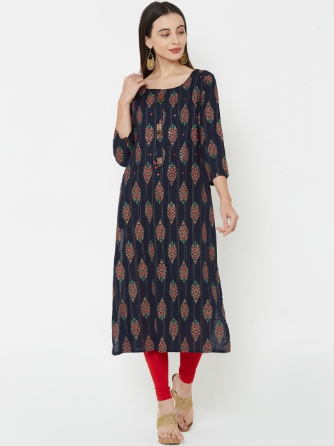 

FASHOR Women Blue & Green Printed A-Line Kurta