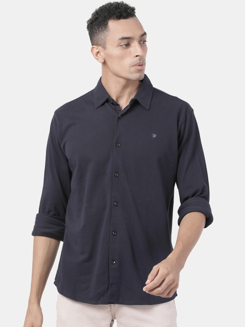 

DERBY JEANS COMMUNITY Men Navy Blue Slim Fit Solid Casual Shirt