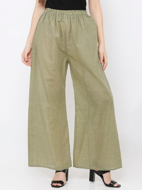 

SALWAR STUDIO Women Green & Beige Checked Wide-Leg Palazzo