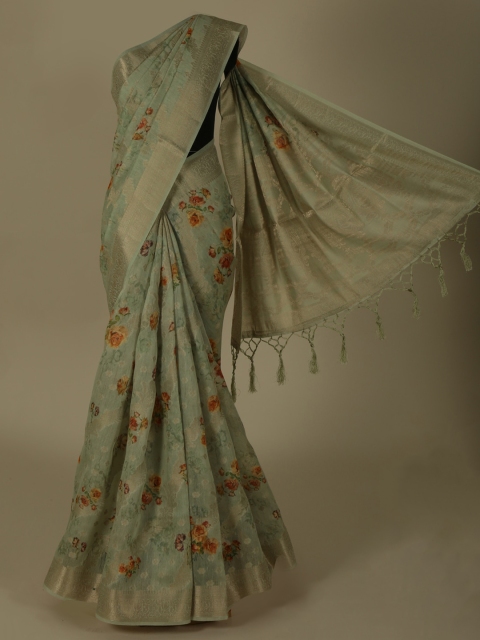

Pothys Green Printed Linen Blend Saree