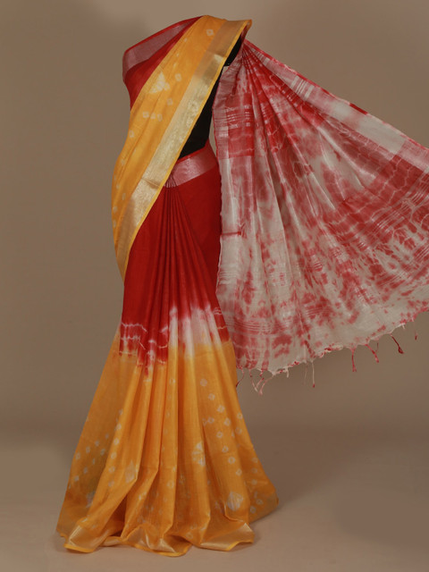 

Pothys Red & Yellow Linen Blend Woven Design Saree