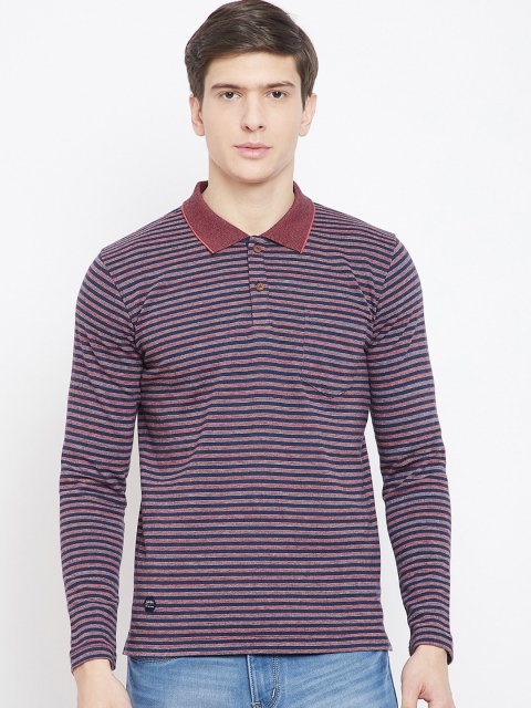 

Adobe Men Navy Blue Striped Polo Collar T-shirt