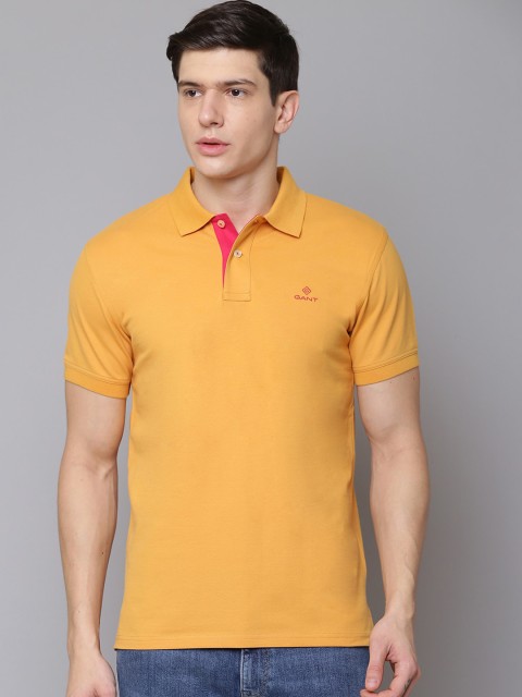 

GANT Men Mustard Yellow Solid Polo Collar T-shirt