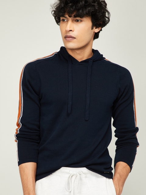

Bossini Men Navy Blue Solid Hooded Knitted Pullover