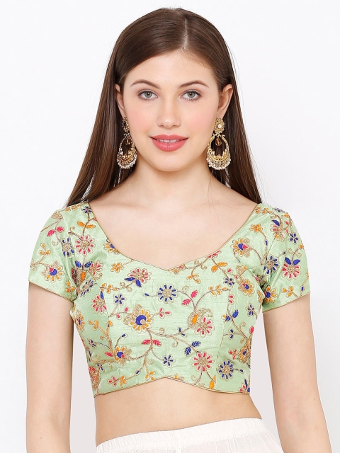 

SALWAR STUDIO Women Pista Green Embroidered Readymade Saree Blouse