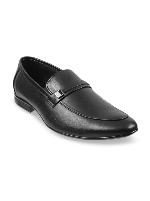 Metro Men Black Solid Leather Formal Slip-On Shoes