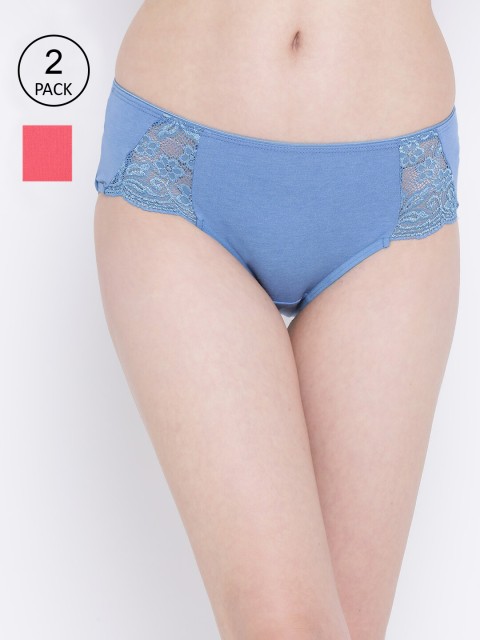

Clovia Women Pack Of 2 Solid Hipster Briefs COMPNC773S, Blue
