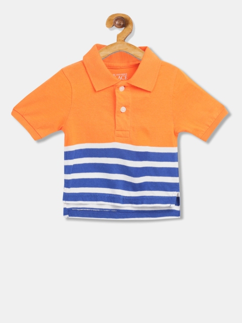 

The Childrens Place Boys Orange & Blue Striped Polo Collar T-shirt