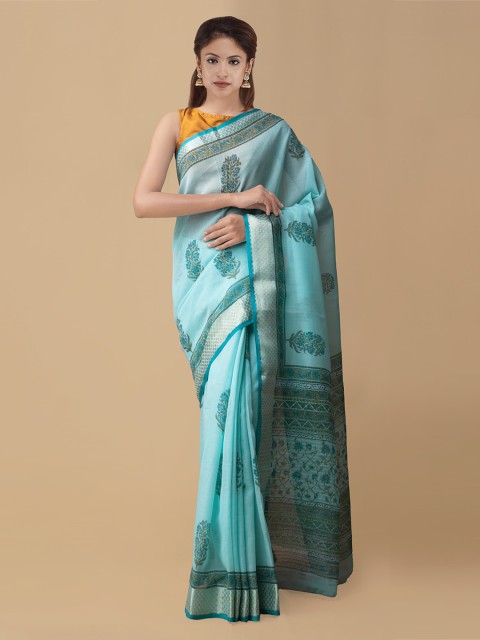

Unnati Silks Blue Printed Pure Cotton Saree